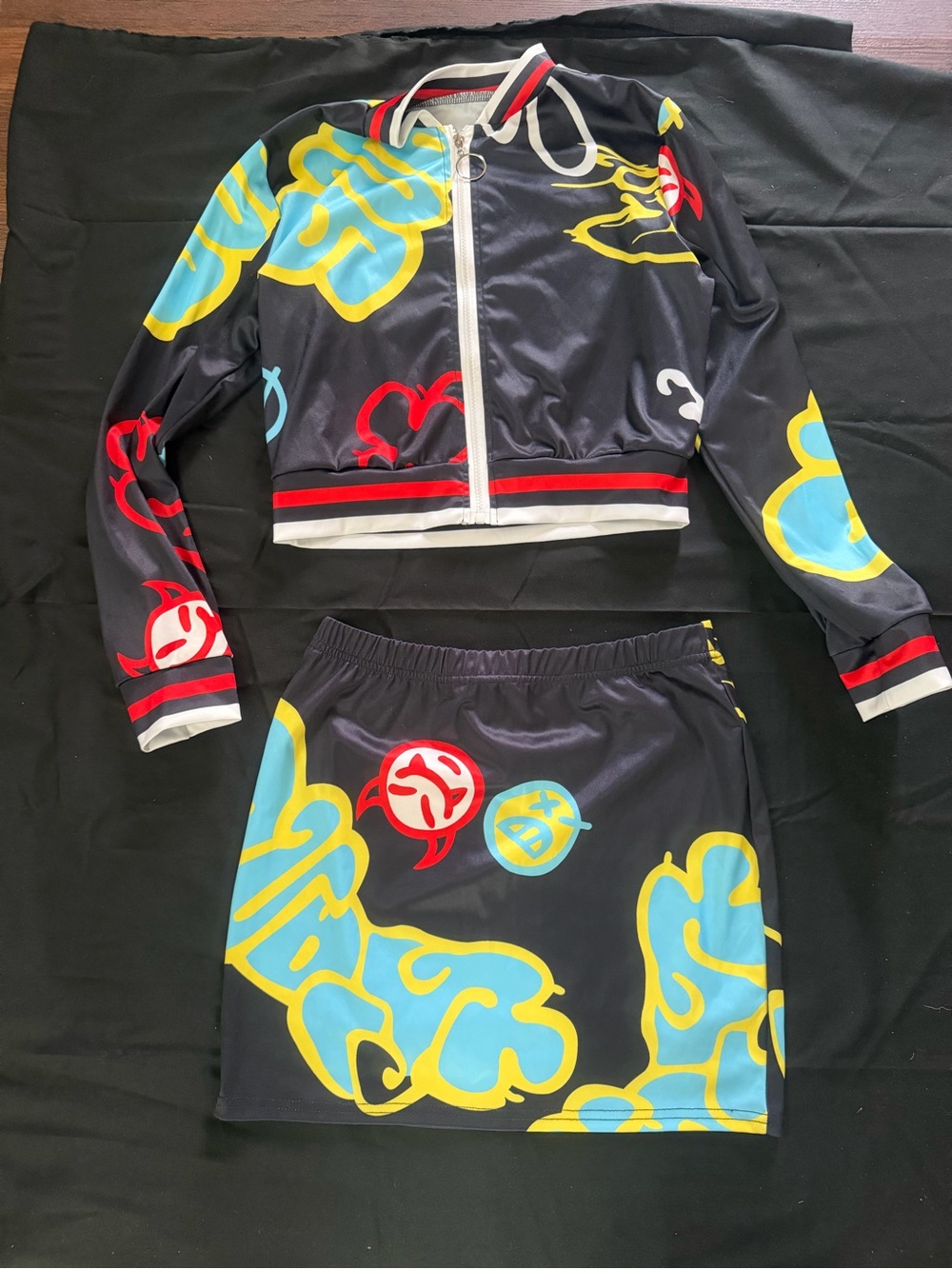 Womens Black Graphic Skort with Blue & Yellow Prints